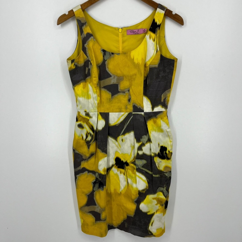 Eliza J New York Sheath Dress Women's Size 4P‎ Yellow Vtg Y2K Floral Watercolor